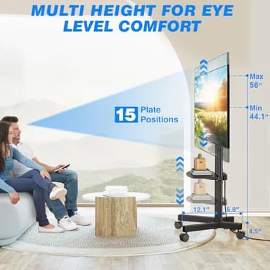 Rfiver Mobile TV Cart Rolling TV Stand with Power Outlet for 32-75 Inch Screens, Portable TV Stand on Wheels with Height Adjustment, Outdoor TV Mount Stand with Shelf Holds up to 88lbs for Home Office - Image 4