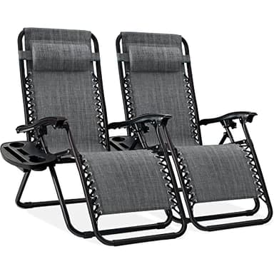 Best Choice Products Set of 2 Adjustable Steel Mesh Zero Gravity Lounge Chair Recliners w/Pillows and Cup Holder Trays - Gray - Image 1