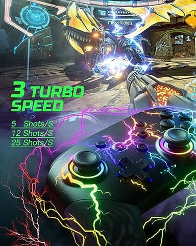 VOYEE Switch Controllers Compatible with Switch/Lite/OLED/PC Windows, 1000mAh Programmable RGB Lightning LED, Wireless Pro Controller with One Key Pairing/Wake Up/Turbo/Vibration - Image 6
