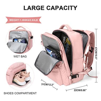 Large Travel Backpack Women, Carry On Backpack,Hiking Backpack Waterproof Outdoor Sports Rucksack Casual Daypack with USB Charging Port Shoes Compartment,Pink… - Image 4