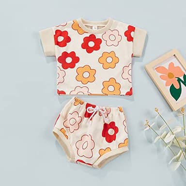 LIOMENGZI Baby Girl Shorts Outfit Flower Print Tank Top Drawstring Bloomer Set Toddler Girl Summer Clothes (Orange, 12-18 Months) - Image 2