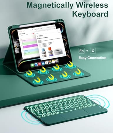 Hamile for iPad Pro 11-inch Case with Keyboard (M4) - Magnetic Wireless Detachable Keyboard with Multi-Touch Trackpad 7 Colors Backlit Stain Proof Folio Cover for iPad Pro 11 Inch 2024 - Pine Green - Image 5