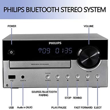 PHILIPS Bluetooth Stereo System for Home with CD Player, MP3, USB, Audio in, FM Radio, Bass Reflex Speaker, 60W, Remote Control Included - Image 7