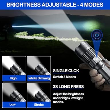 Rechargeable Flashlights High Lumens, 3 Pack Super Bright Tactical Flashlight With Adjustable Lighting Modes, Zoomable Handheld Led Flash Light For Camping Emergency Home Gift (Battery Included) - Image 2