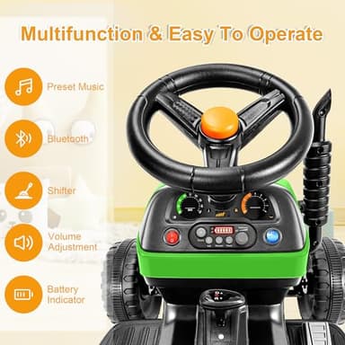 ARBELI 12V 7AH Ride on Tractor w/Tiltable Trailer & Remote Control, 2x45W Motors, Bluetooth, Music, Shifter, Electric Car for Kids Ages 2-5, Green - Image 5