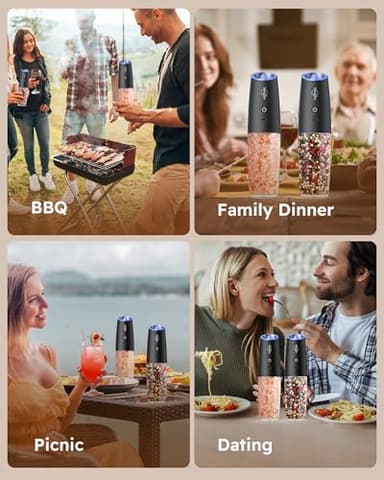 Sangcon Gravity Electric Salt and Pepper Grinder Set Shakers - UPGRADED RECHARGEABLE 9OZ XL Capacity USB-C No Battery Needed - LED Light One Hand Operation, Adjustable Coarseness Automatic Mill Set - Image 9