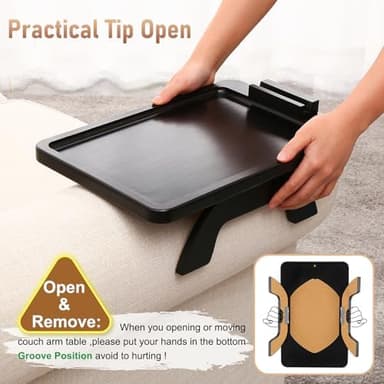 SINWANT Couch Armrest Table, Large Bamboo Couch Arm Table 360° Phone Holder,Foldable Sofa Arm Tray for Eating Drinking Snacks Remote on Chair Armrest - Image 6