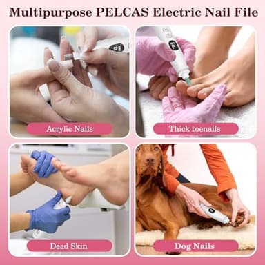PELCAS Electric Nail File, 10 Speeds Cordless Nail Drill with LED Light, Portable Manicure and Pedicure Kit, Nail Grinder with LCD Screen For Human, Pet, Thick Toenails, Natural & Acrylic Nails - Image 6