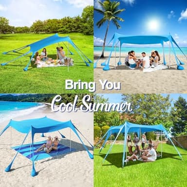 Rhino Valley Beach Tent, 10 x 10 FT Beach Shade UPF50+ Protection, Beach Canopy with 8 Sandbags 4 Stability Poles, Outdoor Beach Tent Sun Shelter Umbrella for Sand,Camping,Fishing Essentials, Sky Blue - Image 8