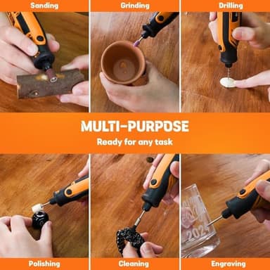 HARDELL Mini Cordless Rotary Tool kit 4V, 3 Variable Speeds Rotary Tool with 32pcs Accessories,Type-C Charging Power, for Engraving, Sanding, Grinding, Polishing, Etching, Diy Crafting - Image 5