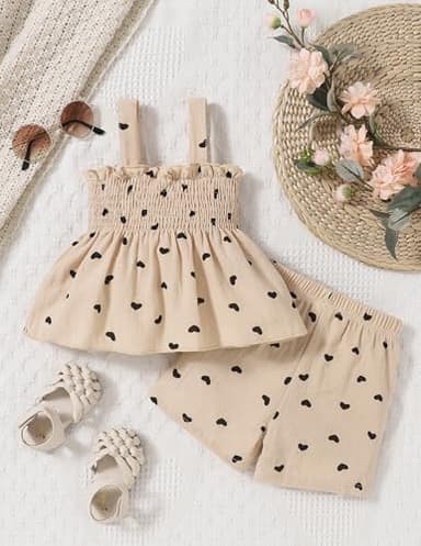 12-18 Months Girl Clothes Baby Girl Clothes 2 Years Old Toddler Girl Summer Outfits Ruffle Sleeveless Shirts Linen Tank Tops Shorts Set Clothing Apricot - Image 7
