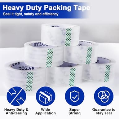 RAZCC Clear Packing Tape, 12 Rolls Heavy Duty Packaging Tape with Dispensers for Packing Shipping Moving and Sealing, Thicker Packing Tape-2" x 65 Yards Per Roll, 780 Total Yards - Image 3