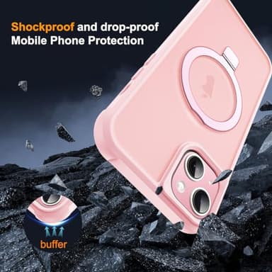 SKYLMW Compatible with iPhone 15 Case with Invisible Magnetic O-Ring Stand Military-Grade Translucent Case for iPhone 15 6.1" [Compatible with Mag-Safe][Great Grip Feeling], Pink - Image 7