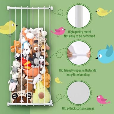 Stuffed Animal Storage - Corner Hammock Net for Plushie Toys - Zoo Style Organizer, Save Space, Perfect for Toddler Boys & Girls - Wall Decor - Image 3