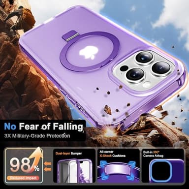 Turquiase for iPhone 13 Pro Max Full Body Shockproof Case with Magnetic Invisible Stand [Compatible with MagSafe] Built-in Screen Protector Military Drop ProtectionTranslucent Phone Cover -Purple - Image 3