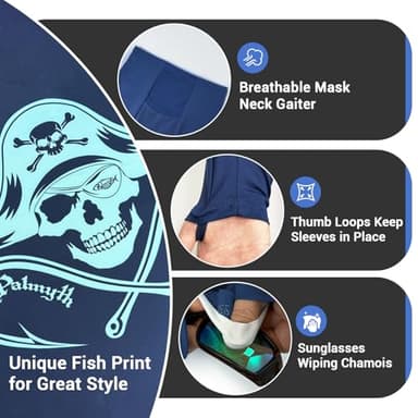 Palmyth Fishing Shirts for Men Long Sleeve Sun Protection Hoodie with UV UPF 50+ Neck Gaiter Navy Skull Pirate X-Large - Image 3