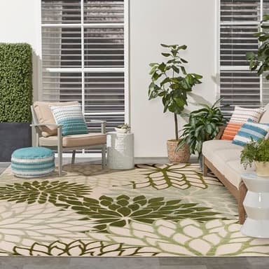 Nourison Home Aloha Indoor/Outdoor Ivory Green 7'10" x 10'6" Area Rug, Easy-Cleaning, Non Shedding, Bed Room, Living Room, Dining Room, Backyard, Patio, Deck (8x11) - Image 3