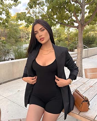 YIOIOIO Women Workout Seamless Jumpsuit Yoga Ribbed Bodycon One Piece Spaghetti Strap Shorts Romper - Image 3