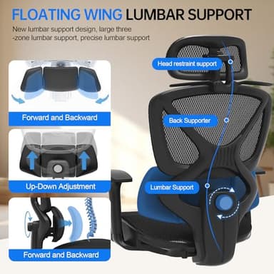 Freepub Ergonomic Mesh Office Chair, Home Desk Chair Comfy with Adjustable Lumbar Support 3D Headrest and Armrests, Reclining Big and Tall High Back Computer Gaming Chairs for Man Women, 350lbs Black - Image 3