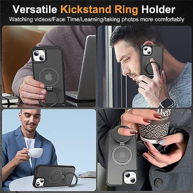 SKYLMW Compatible with iPhone 15 Plus Case with Invisible Magnetic O-Ring Stand Military-Grade Translucent Case for iPhone 15 Plus 6.7" [Compatible with Mag-Safe][Great Grip Feeling], Black - Image 5