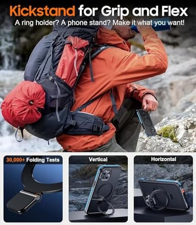 Oterkin Magnetic for iPhone 15 Case Waterproof,[Compatible with MagSafe][Full Body Protection][Military Rugged] Phone Case with Built-in [Invisible Foldable Stand & Screen Protector] (Blue) - Image 8
