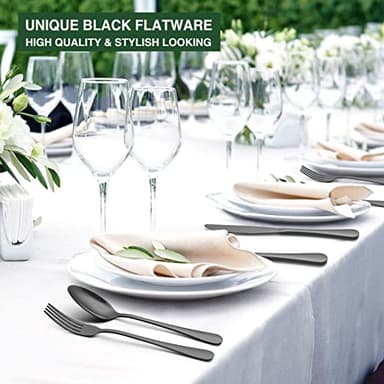 60-Piece Black Silverware Set with Organizer, AIVIKI Stainless Steel Flatware for 12, Cutlery Utensil Set for Home Restaurant, Tableware Includes Knife Fork Spoon Set, Mirror Polished - Image 2