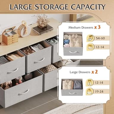 WLIVE Dresser for Bedroom with 5 Drawers, Wide Chest of Drawers, Fabric Dresser, Storage Organization Unit with Fabric Bins for Closet, Living Room, Hallway, Light Grey - Image 5