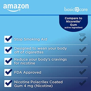 Amazon Basic Care Coated Nicotine Polacrilex Gum 4 mg, Ice Mint Flavor, Stop Smoking Aid, 160 Count - Image 3