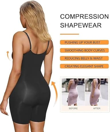 SHAPERX Women's Shapewear Bodysuit Tummy Control Body Shaper Seamless Sculpting Snatched Waist Body Suit,SZ5218-2-Black-L/XL - Image 6