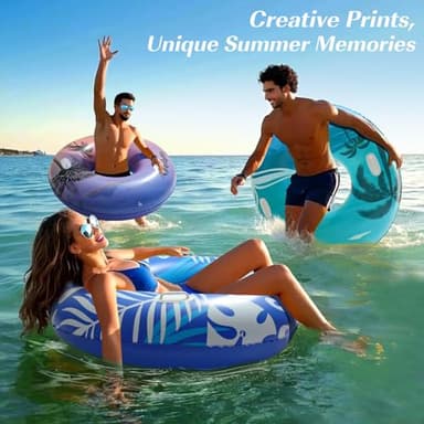 HeySplash Pool Tubes for Adult, 42 Inch Large Pool Floats with Handles, Inflatable Swim Rings Lounge, Hawaii Fun Swim Floaties Swimming Pool Beach Lake River Party Decoration Toys, Blue+White Leaves - Image 4