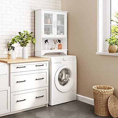 Yaheetech Over The Toilet Storage Cabinet with Double Tempered Glass Doors and Adjustable Shelf, Freestanding Bathroom Storage Rack, 66 Inches Height - Image 4