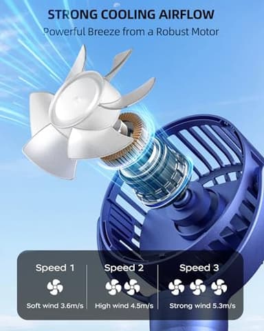 FrSara Rechargeable Baby Stroller Fan, Battery Powered Portable Fan, TYPE-C, 360°Rotatable, 3-Speed, Flexible Tripod for Crib, Treadmill, Golf Cart, Bike, Ideal for Beach, Camping, Outdoor, Blue - Image 3