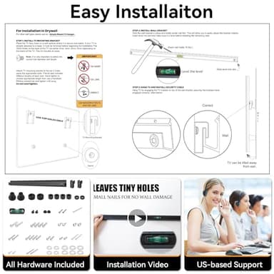 No Stud TV Wall Mount, Studless Drywall TV Mount for 22-55 inch TVs, Low Profile Tv Hanger Max Load 100 lb, No Drill, No Anchors, Easy Install with All Hardware Included - Image 7