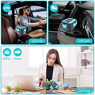 CHARMDOO Electric Lunch Box, Food Warmer Heater 12V 24V 110V, 80W Faster Heated Lunch Box for Car/Truck/Home Portable Heating Boxes with 1.5L 304 SS Container Fork & Spoon - Image 3