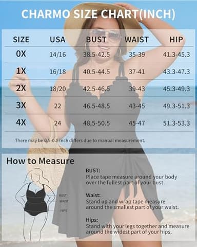 Charmo Plus Size Bathing Suit for Women One Piece Swimdress Tummy Control Ruched Swimsuits Scalloped V Neck Swimwear Black 3X - Image 6