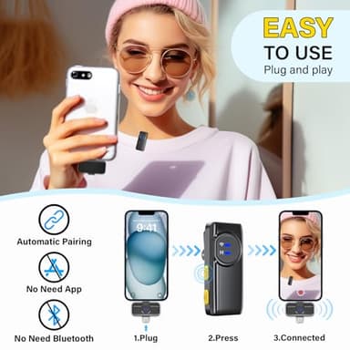 Wireless Lavalier Microphone for iPhone iPad Android with Noise Cancellation, 10 Hours of Battery Mini Microphone for Recording, Live Streaming, YouTube, Facebook, TikTok - Image 2