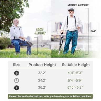 STEP2GOLD Ta-Da Chair Series 2- Portable Walking Stick, Cane with Seat, Foldable Chair, Hiking Stick, for Camping, Hiking, Lightweight Aluminum, Easy Carry, Anti-Slip (36.2"/Black) - Image 3