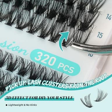 Lash Extension Kit 320Pcs,DIY Individual Lashes Clusters Kit,Lash Bond And Seal,Lash Remover For Eyelashes Extensions,Lash Applicator Tool For False Eyelash Cluster Kit At Home(40D50D,D-Mix9-16mmKit) - Image 5