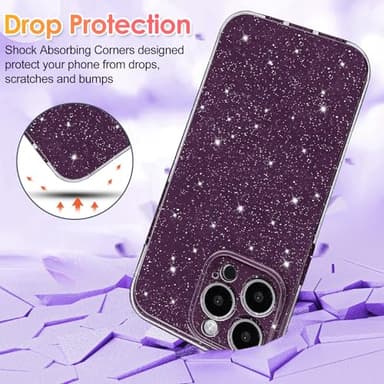 Hython Case for iPhone 16 Pro Case Glitter Cute Sparkly Shiny Bling Sparkle Phone Cases 6.3", Thin Slim Fit Soft TPU Bumper Shockproof Rubber Protective Cover for Women Girls Girly, Deep Purple - Image 4