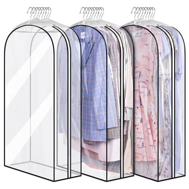 MISSLO 10" Gusseted All Clear Garment Bags for Hanging Clothes 3 Packs 40" Suit Bags for Closet Storage Hanging Clothes Storage Suit Cover for Shirts, Coats, Dresses - Image 1