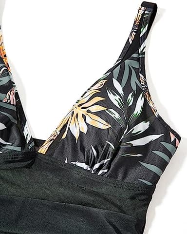 SUUKSESS Women Slimming Tummy Control One Piece Swimsuits Sexy Mesh High Waisted Monokini Bathing Suits (Black-Pink Floral, S) - Image 5