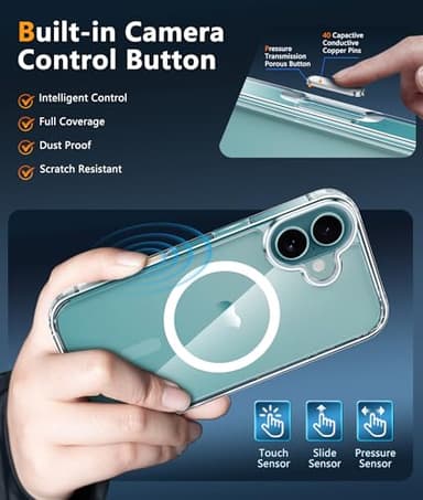 FNTCASE for iPhone 16 Phone Case: Magnetic Military Grade Drop Protection Anti Yellowing Slim Case - Rugged Shockproof Protective Transparent Cell Phone Cover (A-Transparent) - Image 3