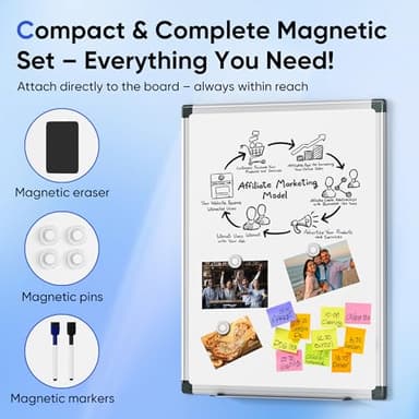 VUSIGN 48" x 36" Large Magnetic Whiteboard for Wall, Dry Erase Board with Silver Frame, Wall Mounted White Board for Classroom, Office, Home – Includes Markers, Magnets & Eraser - Image 2