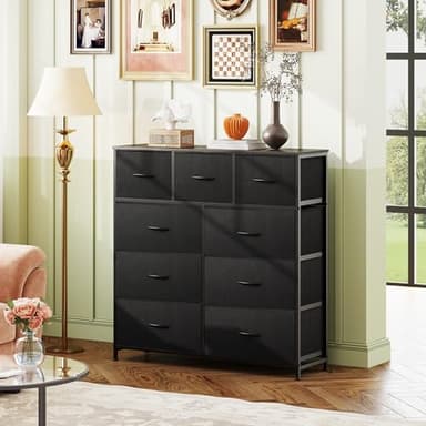 WLIVE 9-Drawer Dresser, Fabric Storage Tower for Bedroom, Hallway, Entryway, Closet, Tall Chest Organizer Unit with Fabric Bins, Steel Frame, Wood Top, Easy Pull Handle, Charcoal Black - Image 5