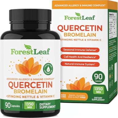 ForestLeaf Quercetin with Bromelain 1350mg - Blend with Vitamin C & Stinging Nettle Supplement, Quercetin 500mg Capsules, Non-GMO Gluten Free, Natural Immune & Respiratory Function, 90 Veggie Caps - Image 1