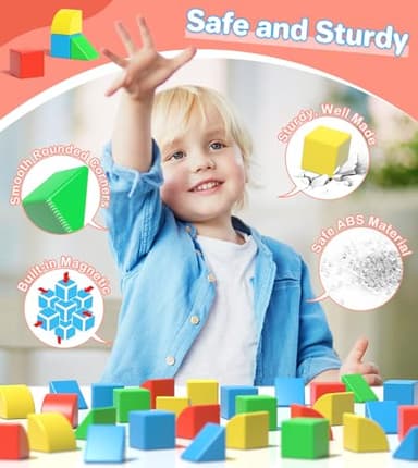 Asago Magnetic Blocks for Toddlers, Kids Building Toys, Creative Stacking Colorful Sensory Block with Magnet, Educational Construction Cubes Set for Boys Girls Children Ages 3 4 5 6 7 8 Year - Image 7