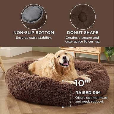 Bedsure Calming Dog Bed for Extra Large Dogs - Donut Washable Large Pet Bed, Anti-Slip Round Fluffy Plush Faux Fur Dog Bed, Fits up to 120 lbs Pets, Coffee, 45 inches - Image 3