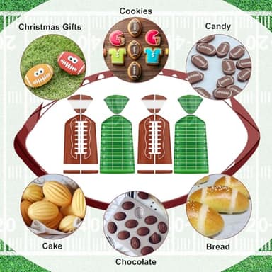 100 Pcs Football Goodie Bags - Brown Green Football Treat Bags, Plastic Rugby Sport Cellophane Snack Gift Candy Goody Bag with Silver Twist Ties for Sports Team Events Birthday Party Favors Supplies - Image 6