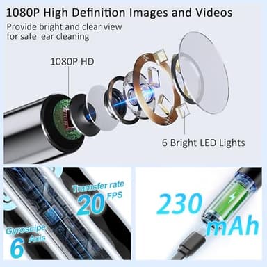 Ear Wax Removal Tool Camera, Ear Cleaner with Camera and 6 LED Light, 1080p HD Ear Scope, Ear Cleaning kit, 9 Ear Tools and 20 Ear Replacement Tips, for iOS & Android (Black) - Image 3