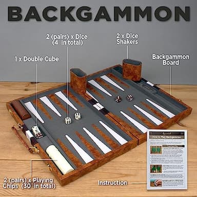 Large Backgammon Sets for Adults - Classic Board Games for 2 Players Adults and Kids - Premium Backgammon Set 15 inch Board and 32 Backgammon Pieces in Quality PU Leather Case - Gift for Man - Image 3